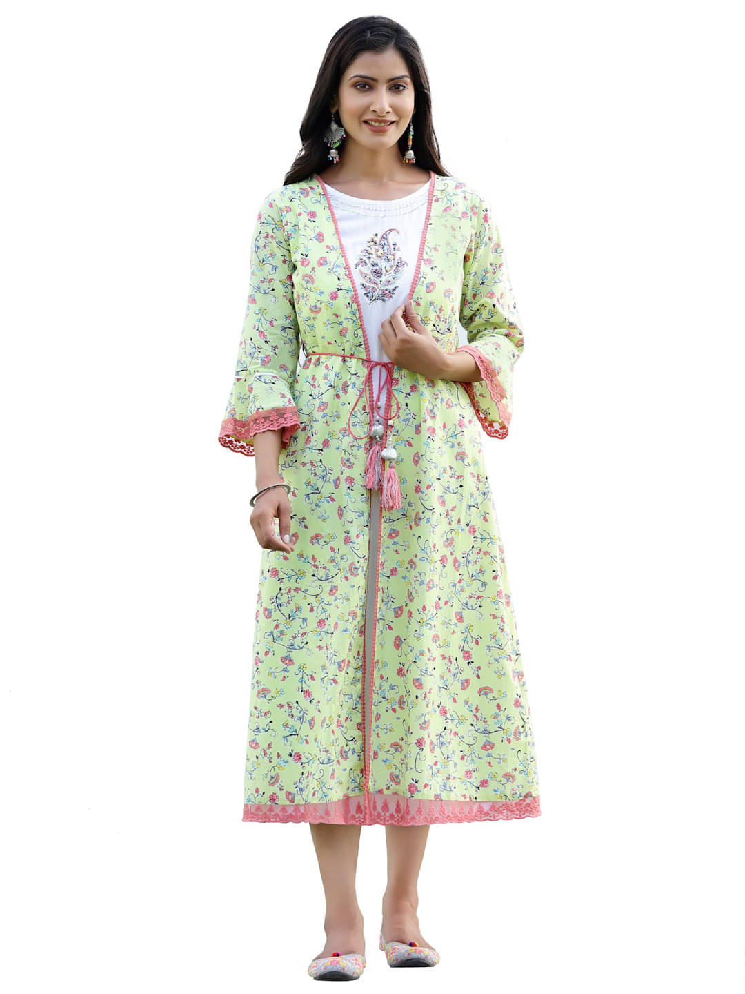 Juniper - Green Cotton Blend Women's Double Layered Kurti ( Pack of 1 )     			Juniper - Green Cotton Blend Women's Double Layered Kurti ( Pack of 1 )