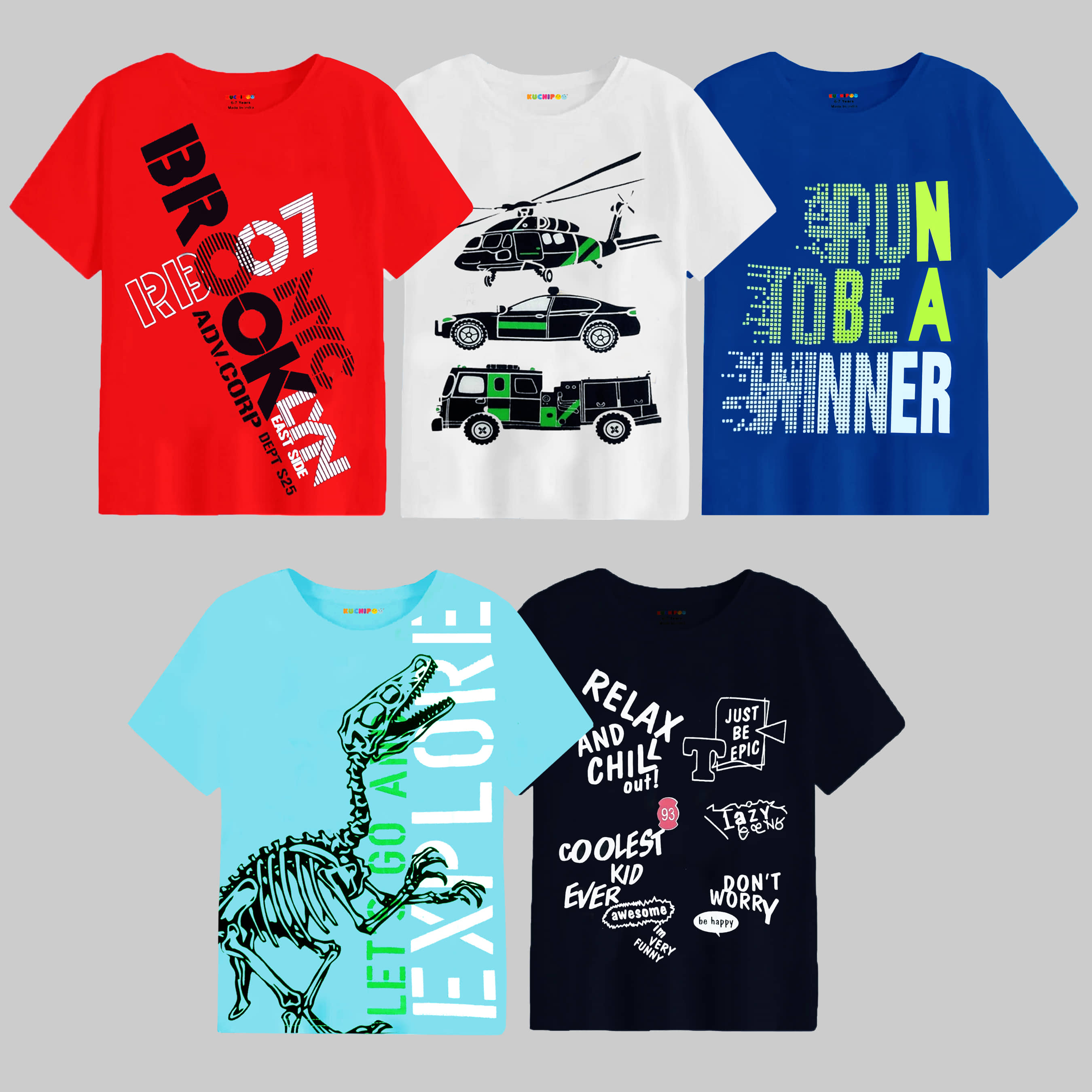 Kuchipoo Pack of 1 Boys Cotton Blend T-Shirt ( Multicolor3 )
