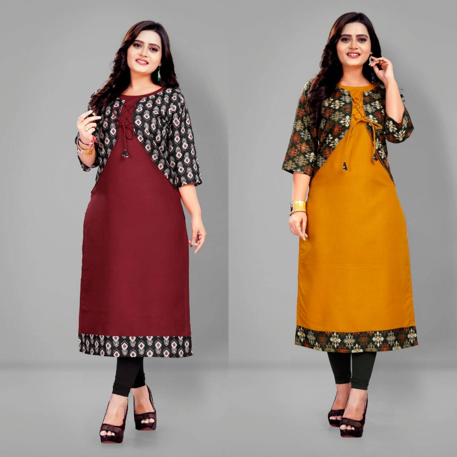     			Lerkiza - Multicolor Cotton Women's Jacket Style Kurti ( Pack of 2 )