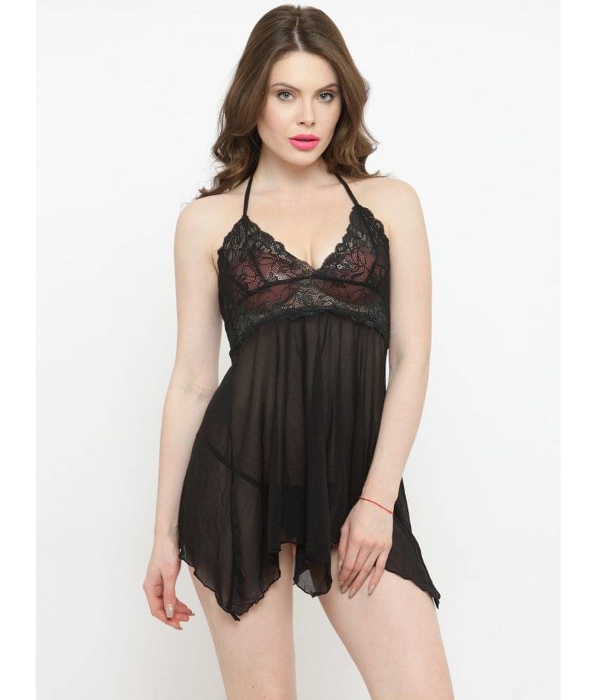 N-Gal - Black Polyester Women's Nightwear Baby Doll Dresses With Panty ( Pack of 1 ) N-Gal - Black Polyester Women's Nightwear Baby Doll Dresses With Panty ( Pack of 1 )