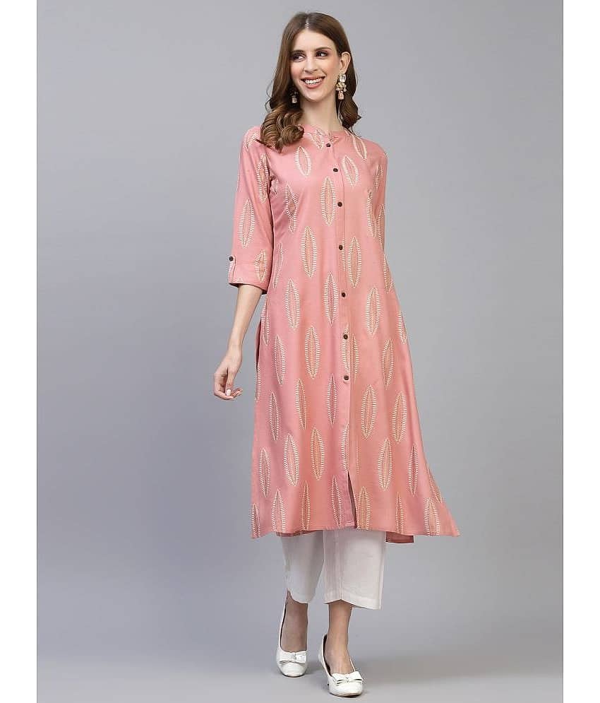 Stylum - Peach Rayon Women's Front Slit Kurti ( Pack of 1 ) - Kurtis, Tunics | Buy online on ZillyBuy