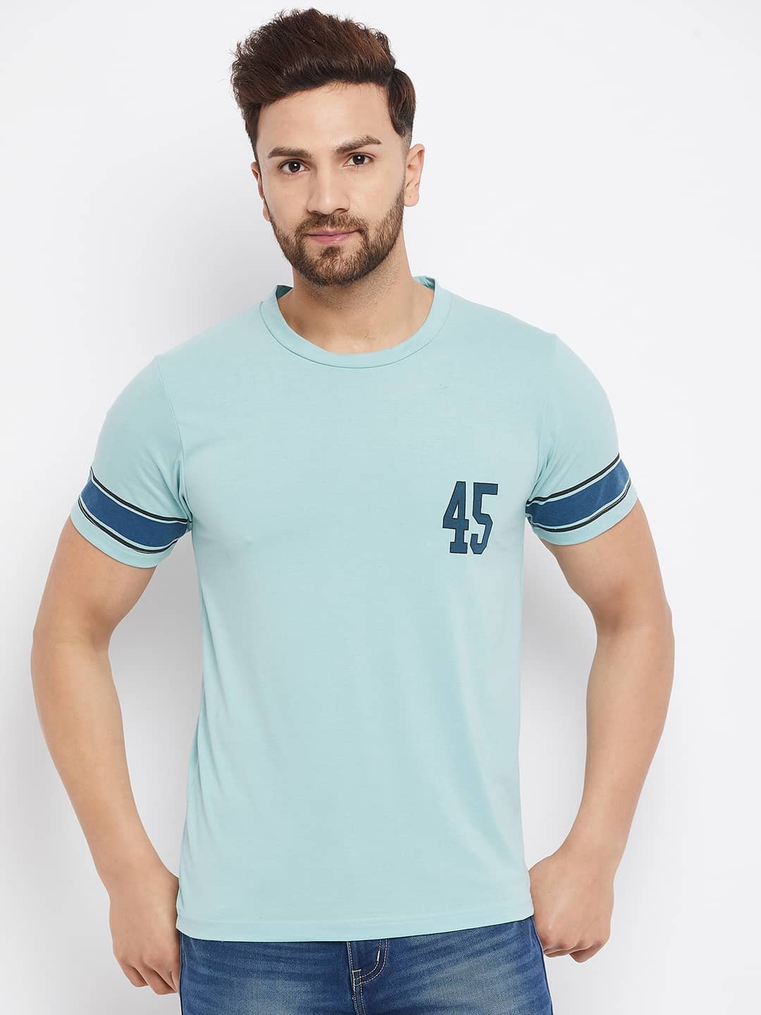 The Million Club Pack of 1 Cotton Blend Regular Fit Men's T-Shirt ( Blue )