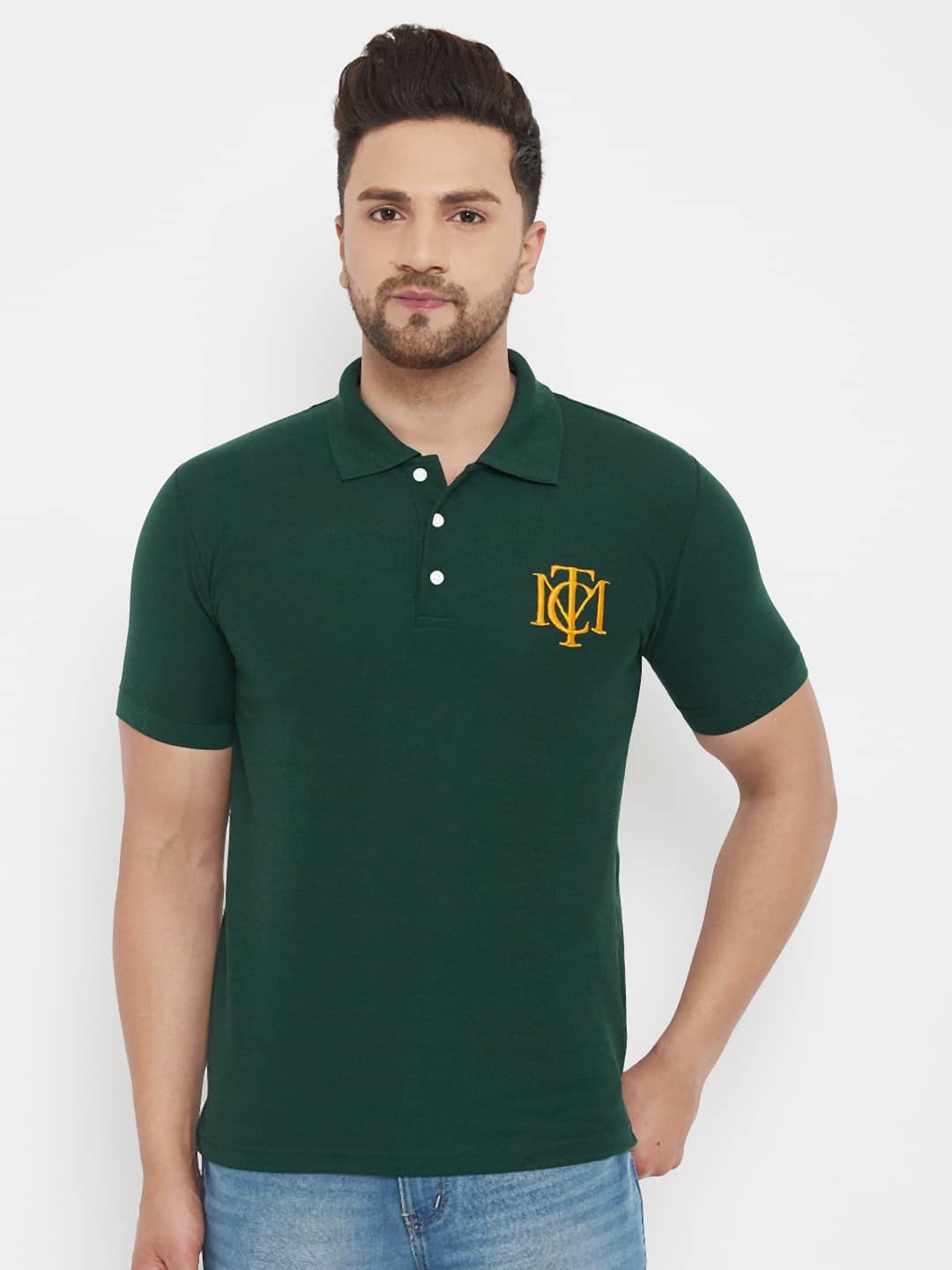The Million Club Pack of 1 Cotton Blend Regular Fit Solid Half Sleeves Men's Polo T Shirt ( Green )