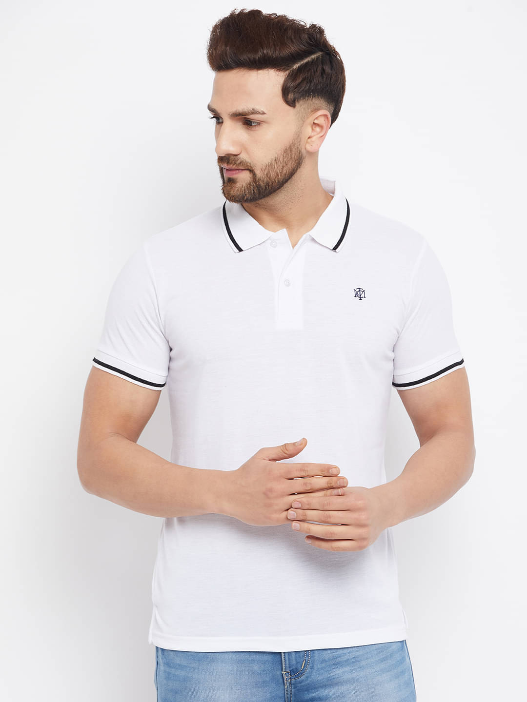     			The Million Club Pack of 1 Cotton Blend Regular Fit Solid Half Sleeves Men's Polo T Shirt ( White )
