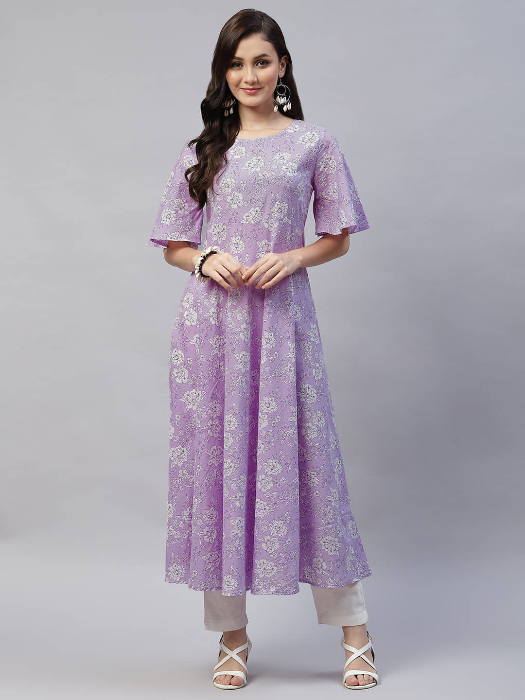 miravan - Lavender Cotton Women's Flared Kurti ( Pack of 1 ) - Kurtis, Tunics | Buy online on ZillyBuy