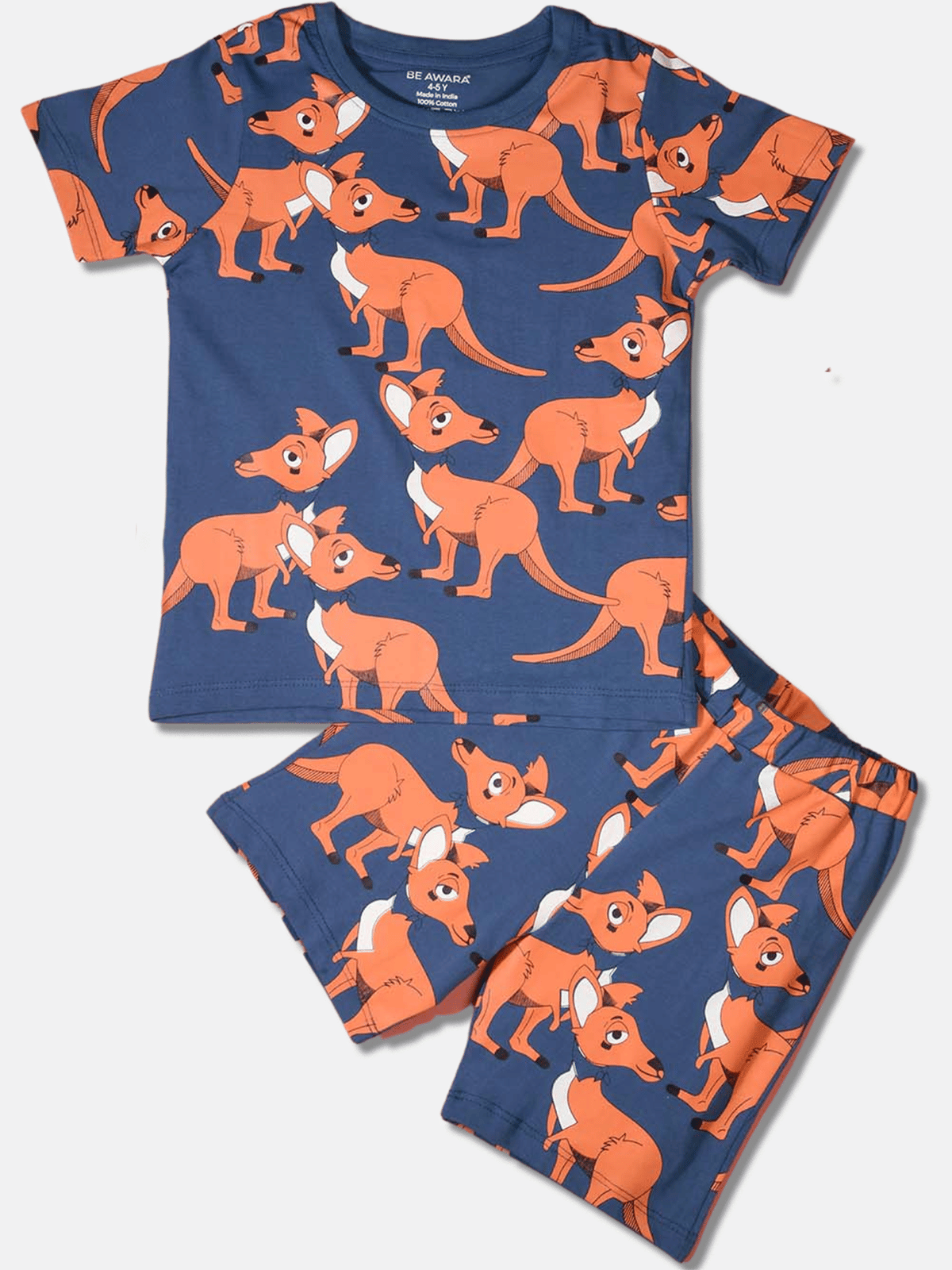 Be Awara Pack of 1 Unisex for Baby Cotton T-Shirt & Shorts ( Navy Blue )