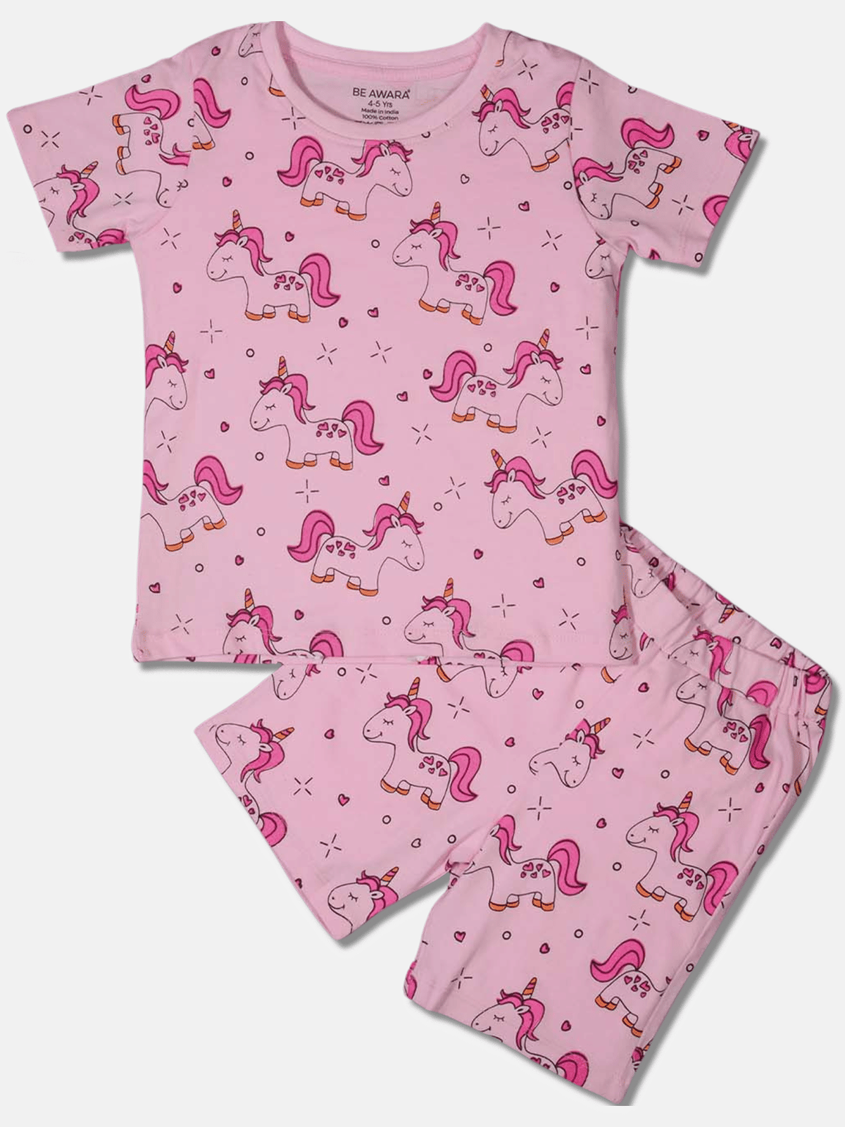 Be Awara Pack of 1 Unisex for Baby Cotton T-Shirt & Shorts ( Pink )