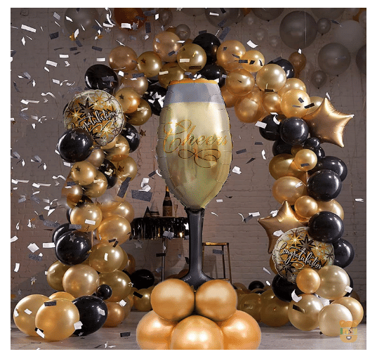     			Blooms  Mall Set of 35 Pcs Happy Birthday / Anniversary / Bachelorette Decoration Kit Combo For Boys Girls/Husband Wife/Brother Sister/Father Mother/friend- Gold Stars ,Both Side Congratulation ,Cheers Wine Glass, Golden Theme Metallic Foil Balloons