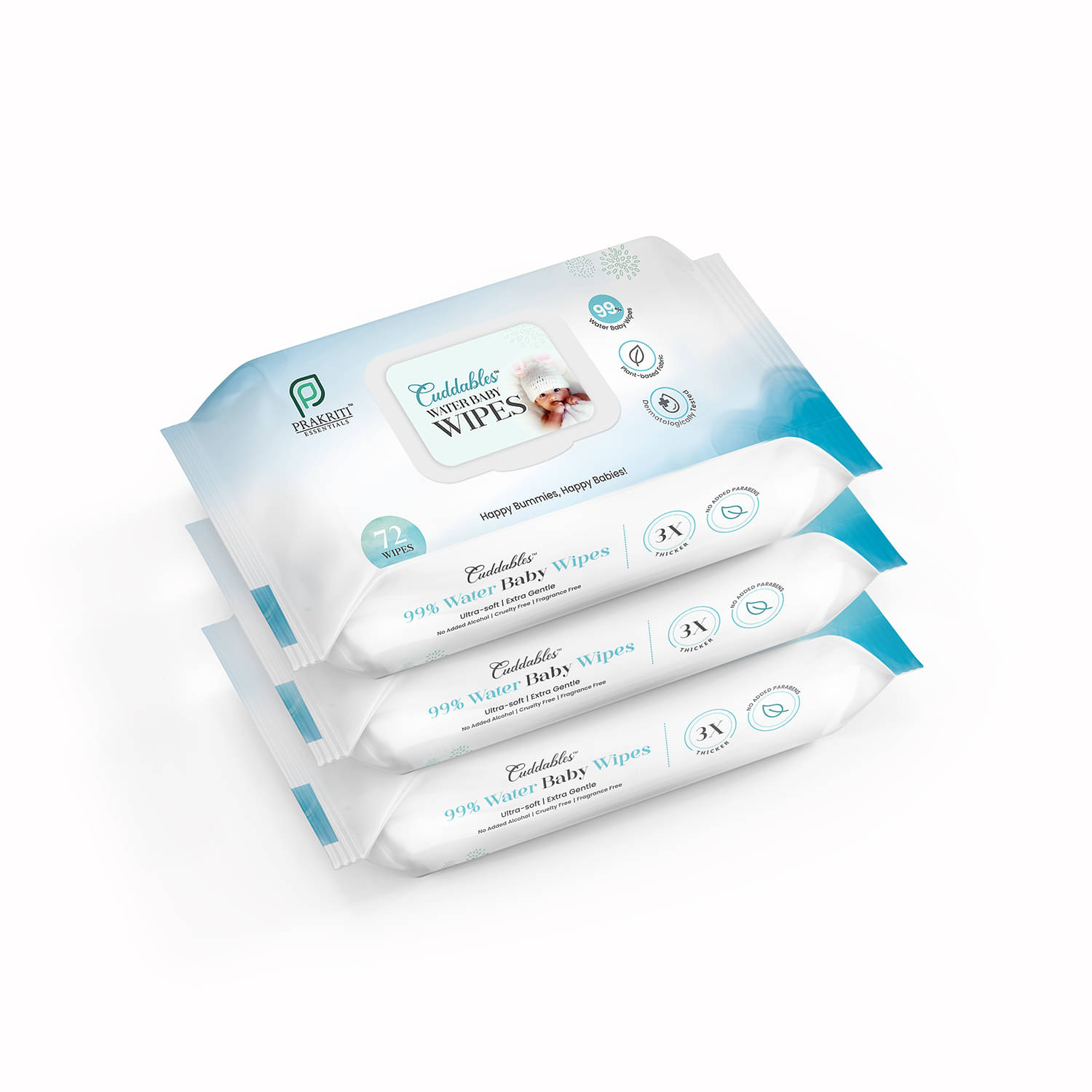     			Cuddables 99% Water Baby Wipes | Natural Plant made cloth wipes - Super thick | 72pcs Wet Baby Wipes (Pack of 3)