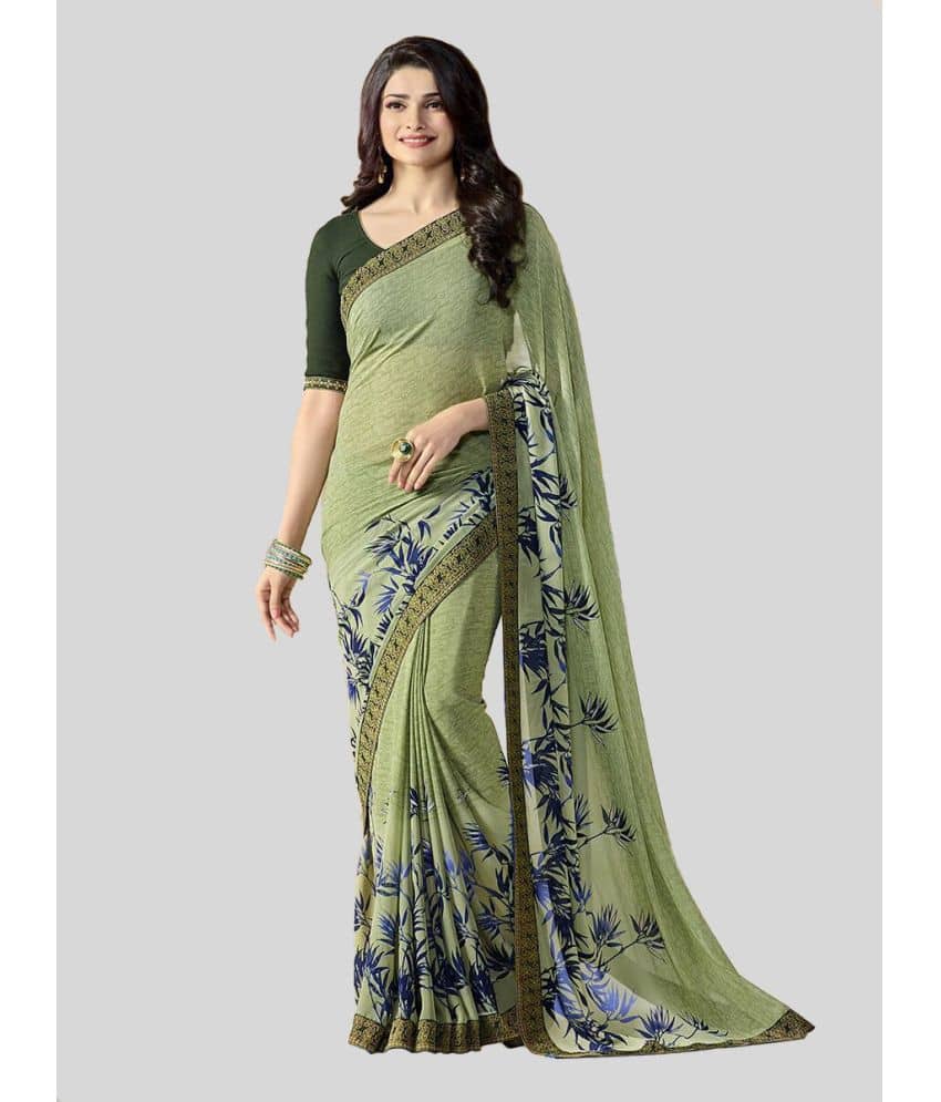 Gazal Fashions Chiffon Printed Saree With Unstitched Blouse Piece ( Multicolour ) - Sarees | Buy online on ZillyBuy