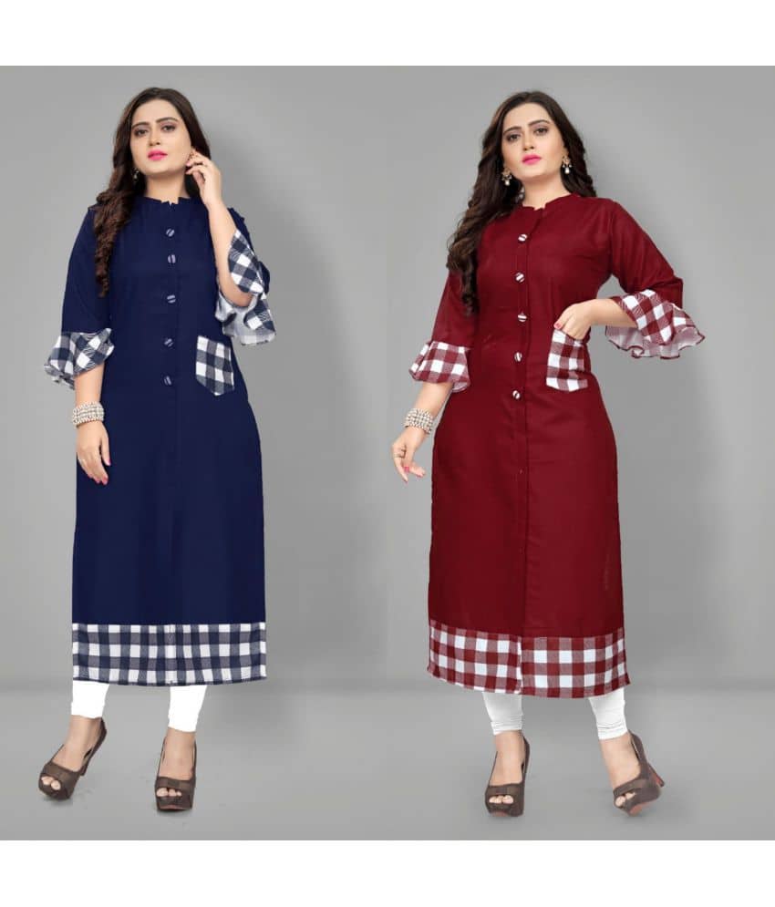 Lerkiza - Multicolor Cotton Women's Straight Kurti ( Pack of 2 ) - Kurtis, Tunics | Buy online on ZillyBuy