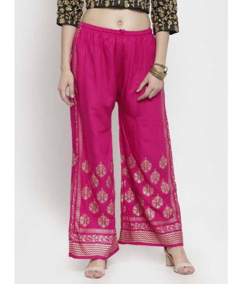 MEYARA - Pink Rayon Flared Women's Palazzos ( Pack of 1 )     			MEYARA - Pink Rayon Flared Women's Palazzos ( Pack of 1 )