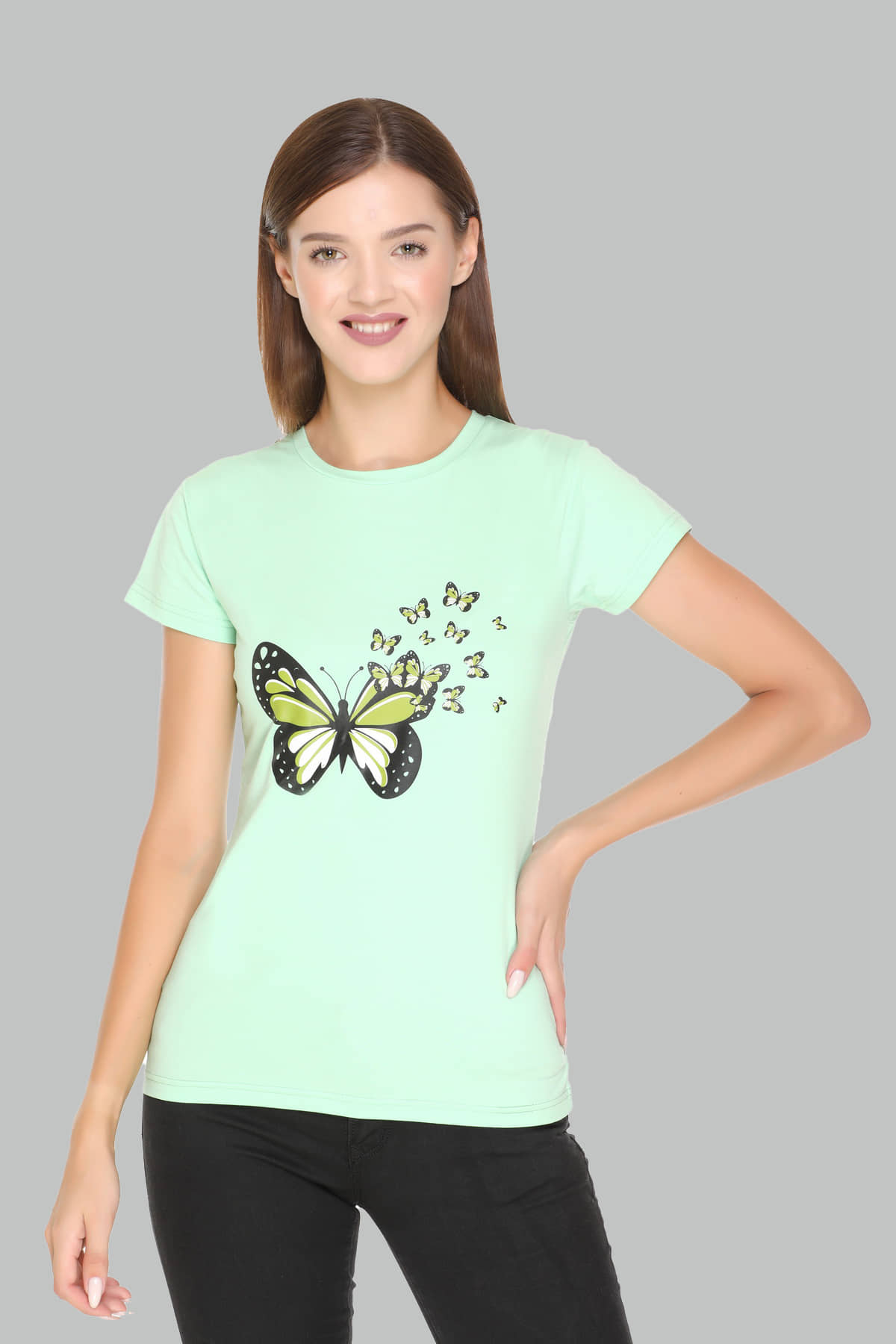 RF RAVES Women Cotton Printed Regular Fit Round Neck T-Shirt ( Sea Green )