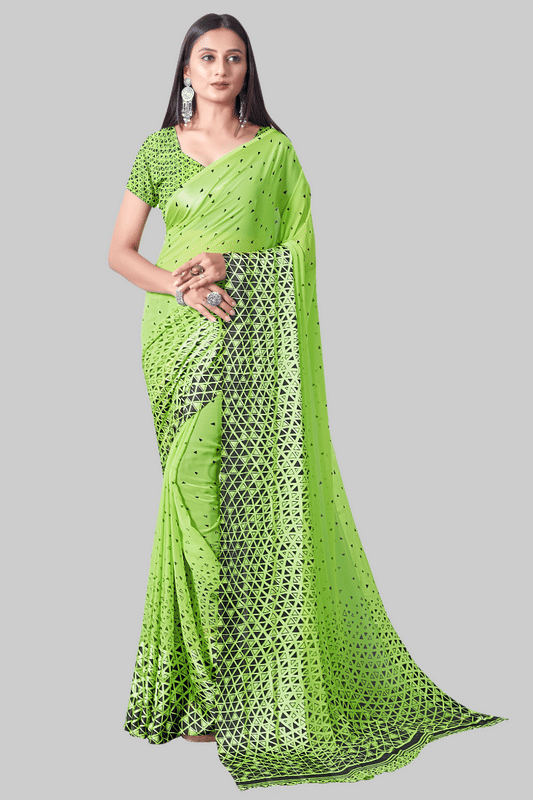 Sitanjali Georgette Printed Saree With Unstitched Blouse Piece ( Green ) Sitanjali Georgette Printed Saree With Unstitched Blouse Piece ( Green )