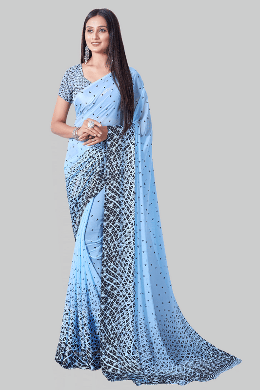     			Sitanjali Georgette Printed Saree With Unstitched Blouse Piece ( SkyBlue )