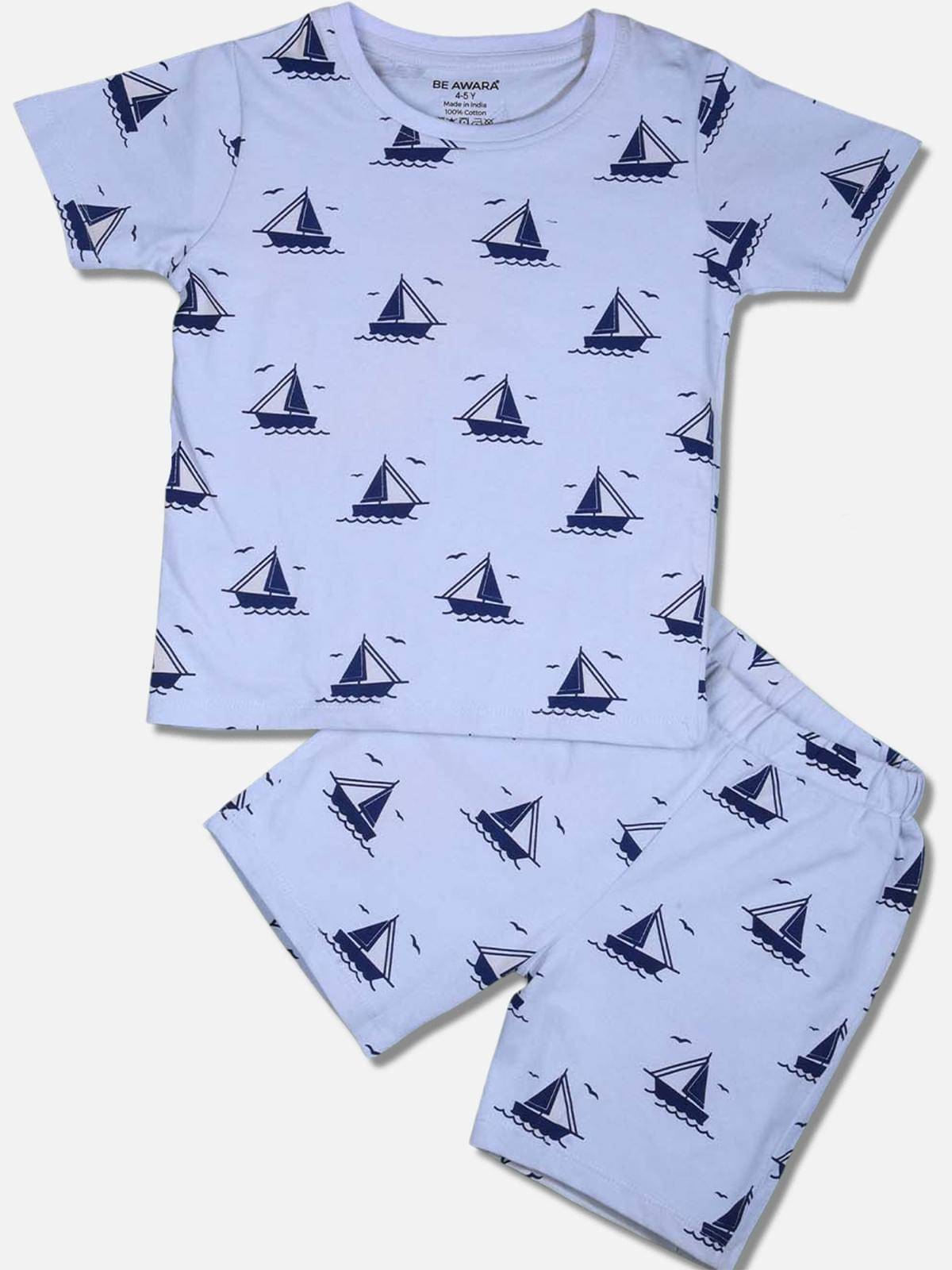     			Be Awara Pack of 1 Boys Cotton T-Shirt & Shorts Set ( Light Blue )