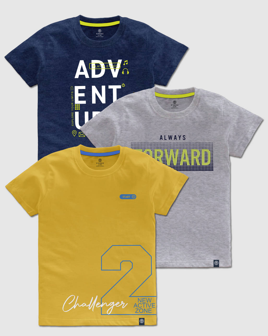     			CODEZ Pack of 3 Boys Cotton T-Shirt ( Multicolor )