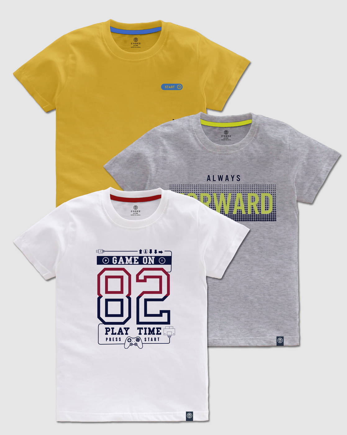     			CODEZ Pack of 3 Boys Cotton T-Shirt ( Multicolor )