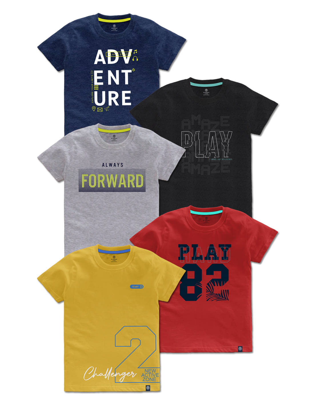     			CODEZ Pack of 5 Boys Cotton T-Shirt ( Multicolor )