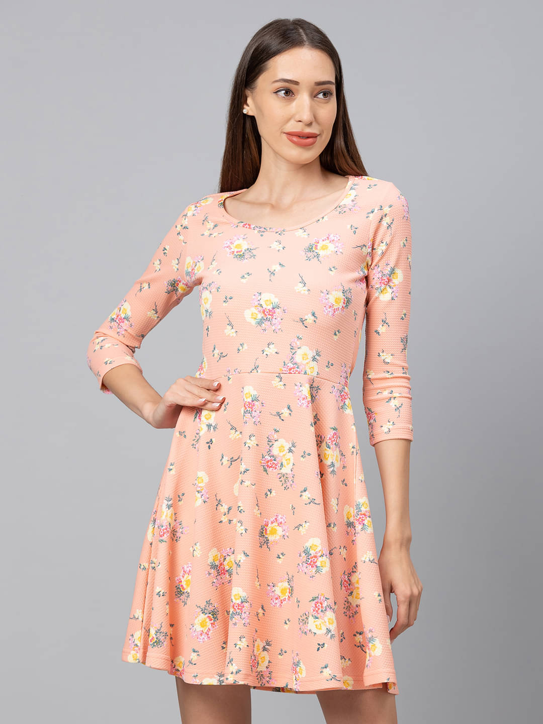     			Globus - Peach Polyester Women's Fit & Flare Dress ( Pack of 1 )