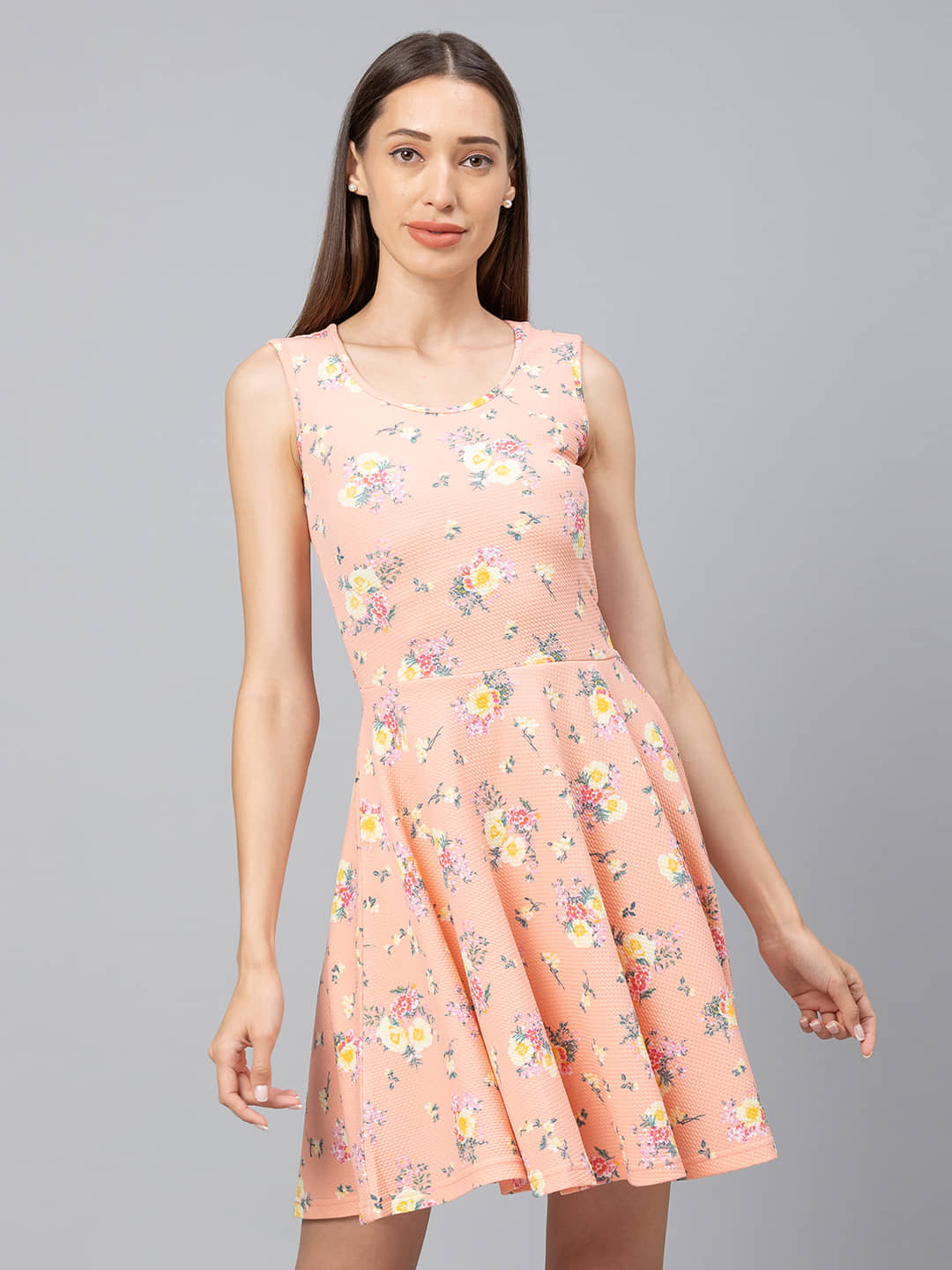 Globus - Peach Polyester Women's Fit & Flare Dress ( Pack of 1 )