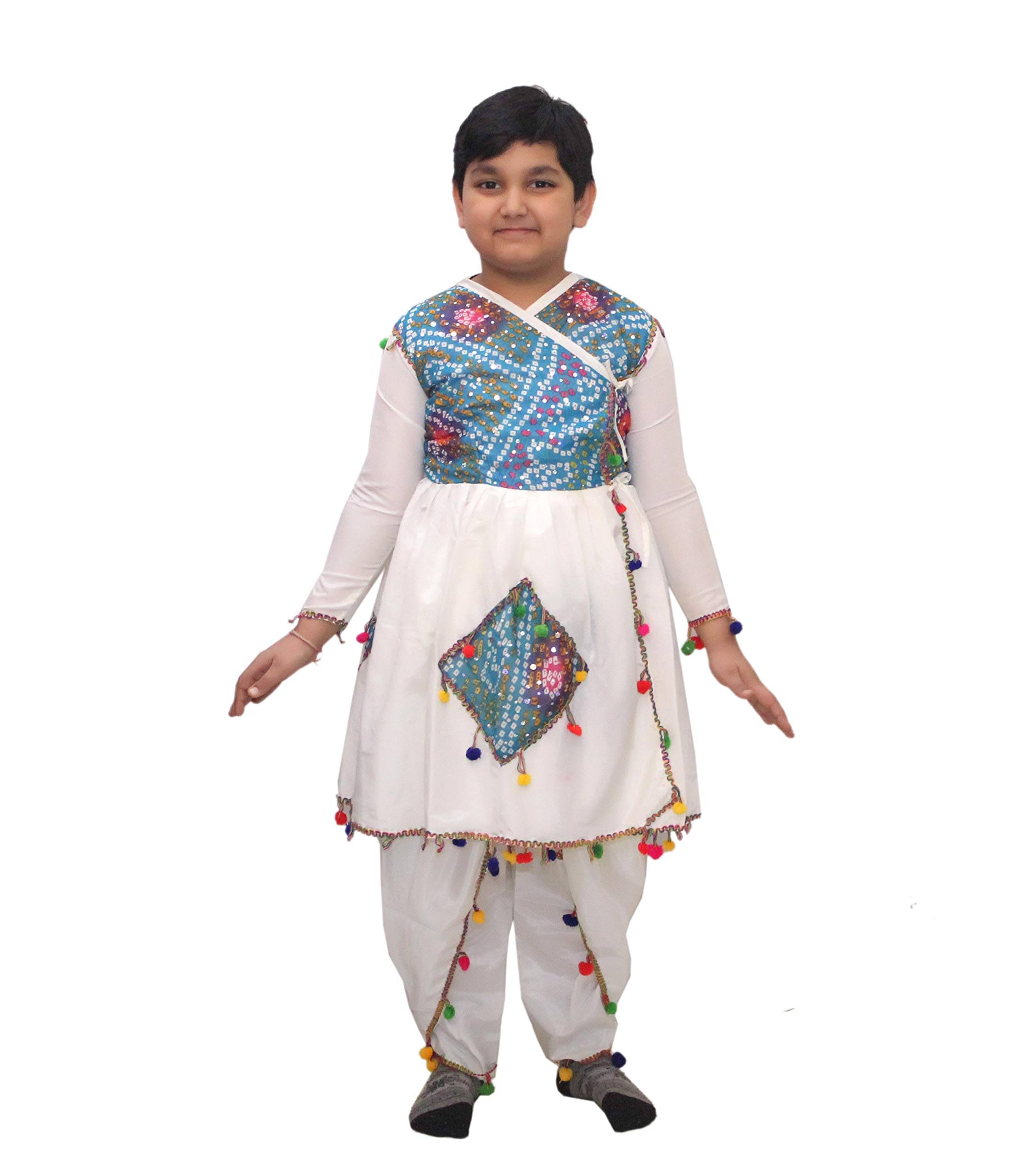     			Kaku Fancy Dresses Indian State Gujrati Dance Costume for Kids Navratri/Garba Dance Costume for Boys - Cream, 14-18 Years\n