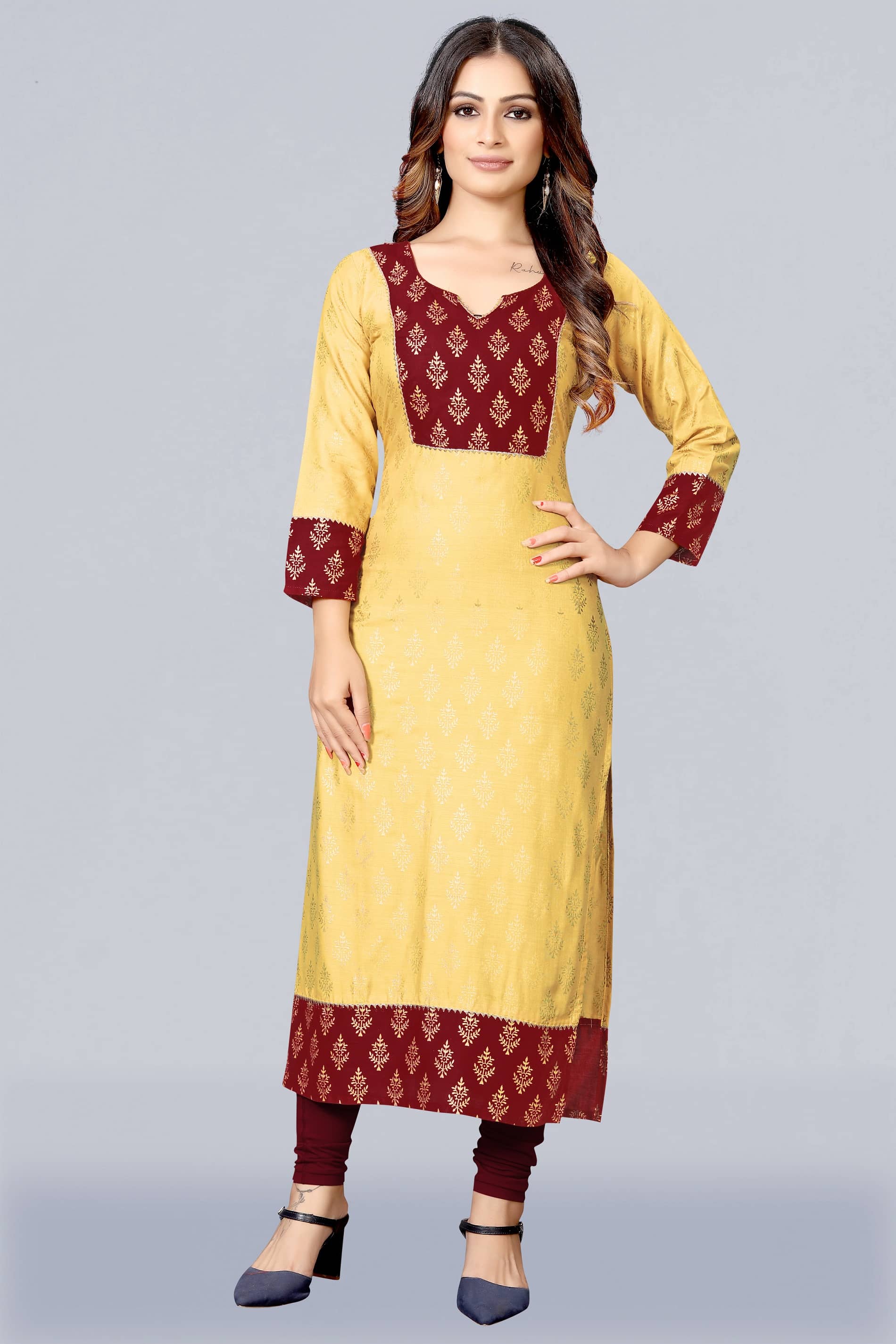 MEESORRA - Beige Rayon Women's Straight Kurti ( Pack of 1 ) - Kurtis, Tunics | Buy online on ZillyBuy