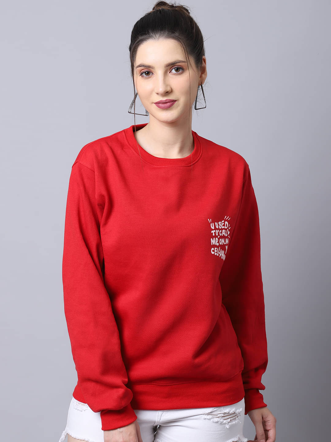 OBAAN Women Fleece Round Neck Sweatshirt ( Red ) OBAAN Women Fleece Round Neck Sweatshirt ( Red )