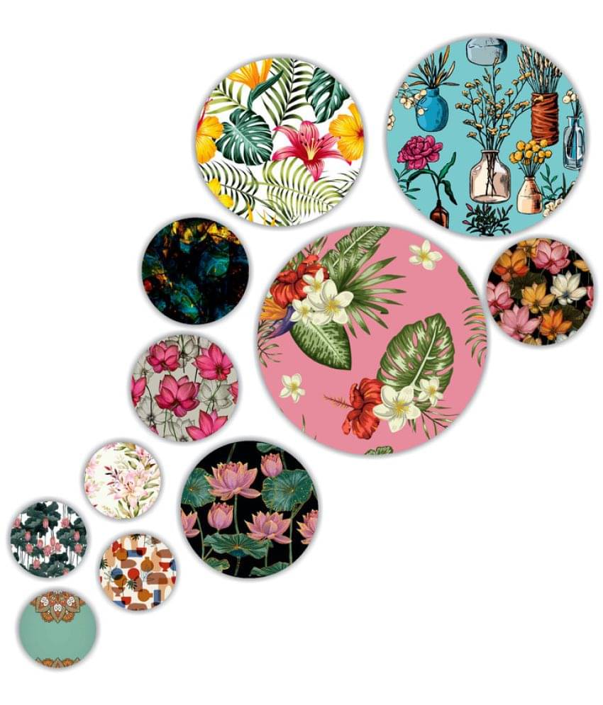 Saf MDF Wooden Round Shape Floral Painting Plates Without Frame (Set of 11) Saf MDF Wooden Round Shape Floral Painting Plates Without Frame (Set of 11)