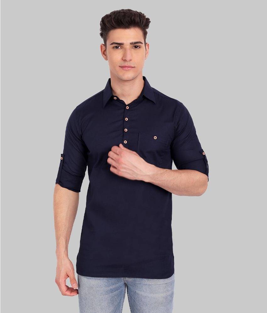     			Vida Loca - Navy Cotton Men's Shirt Style Kurta ( Pack of 1 )