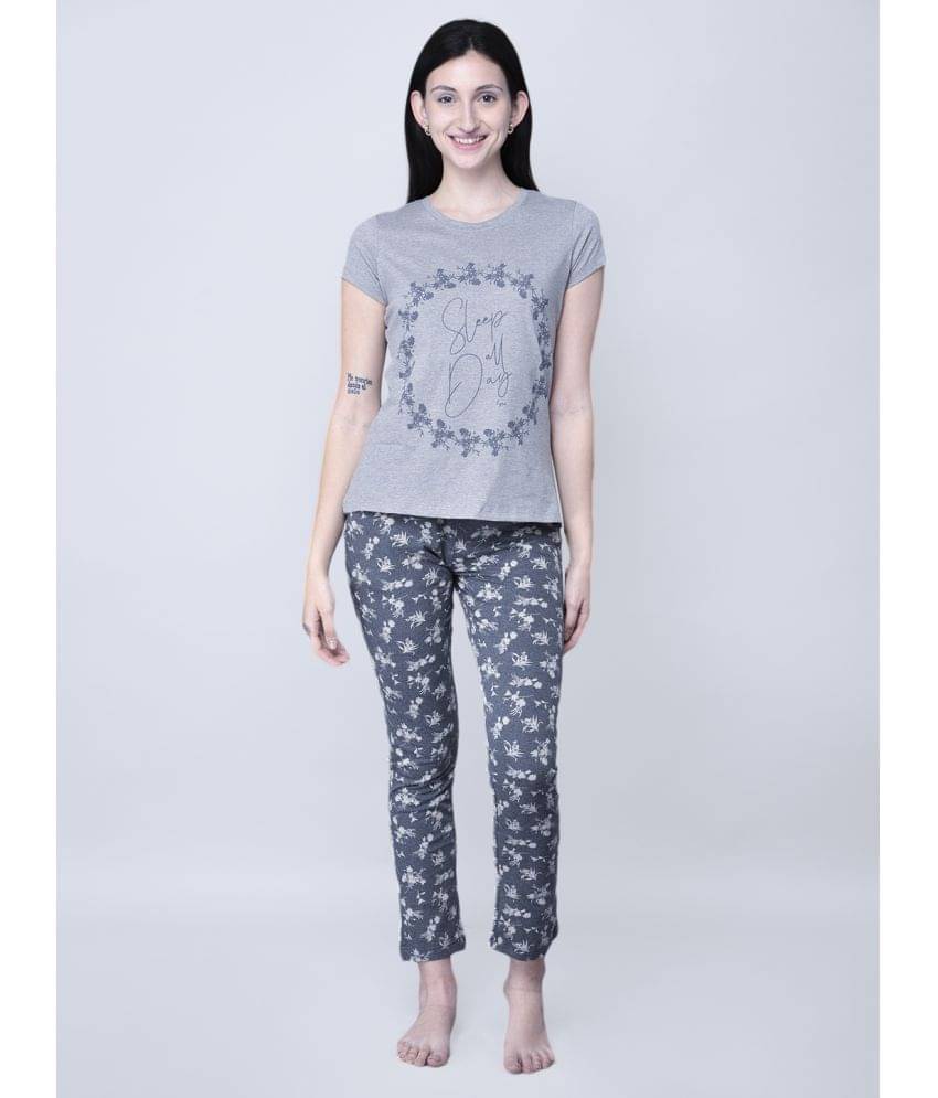 lux venus - Grey Melange Cotton Women's Nightwear Nightsuit Sets ( Pack of 1 )     			lux venus - Grey Melange Cotton Women's Nightwear Nightsuit Sets ( Pack of 1 )