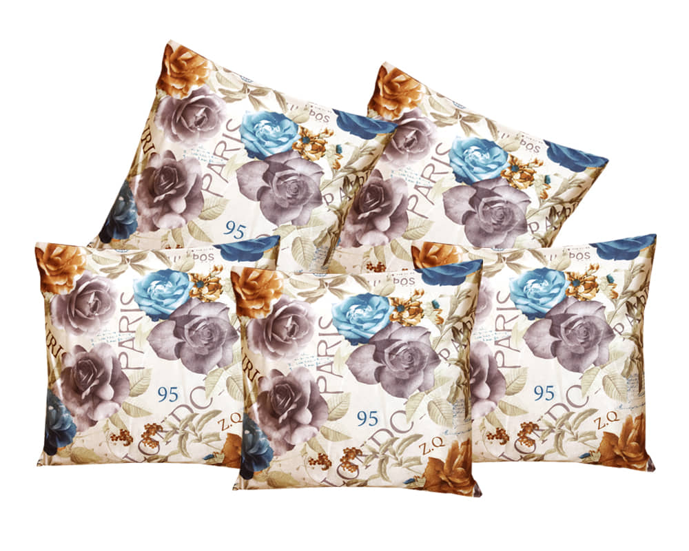 Belive-Me Set of 5 Multicolor Cushion Covers Floral Themed 40X40 cm (16X16 inch)