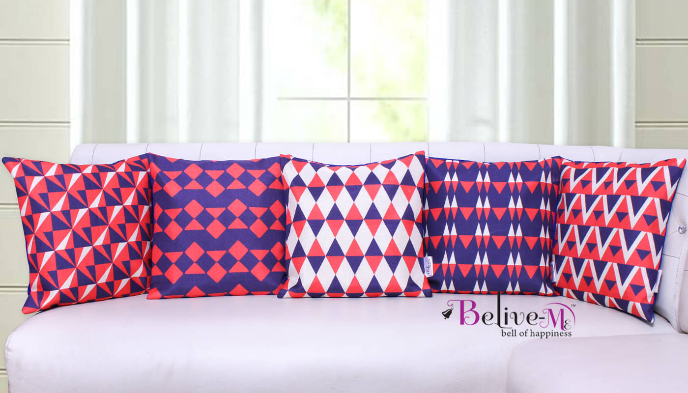 Belive-Me Set of 5 Multicolor Jute Print Cushion Covers Geometric Themed 40X40 cm (16X16 inch) Belive-Me Set of 5 Multicolor Jute Print Cushion Covers Geometric Themed 40X40 cm (16X16 inch)