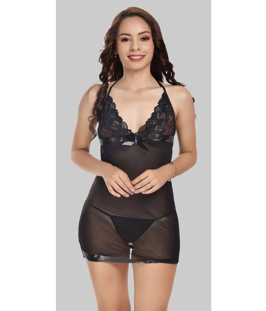     			Elina - Black Net Women's Nightwear Baby Doll Dresses With Panty ( Pack of 1 )