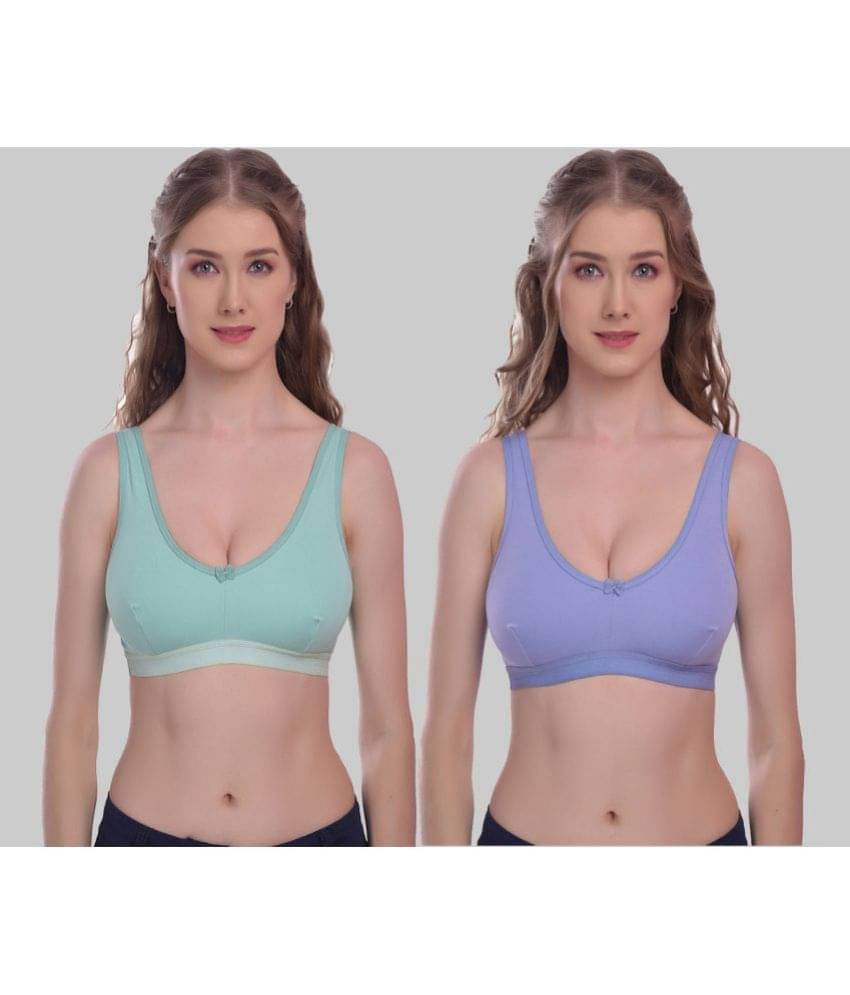     			Elina - Light Blue Cotton Non Padded Women's Sports Bra ( Pack of 2 )