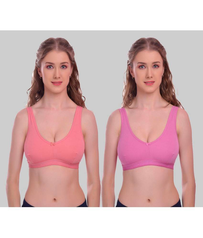 Elina - Pink Cotton Non Padded Women's Sports Bra ( Pack of 2 ) Elina - Pink Cotton Non Padded Women's Sports Bra ( Pack of 2 )