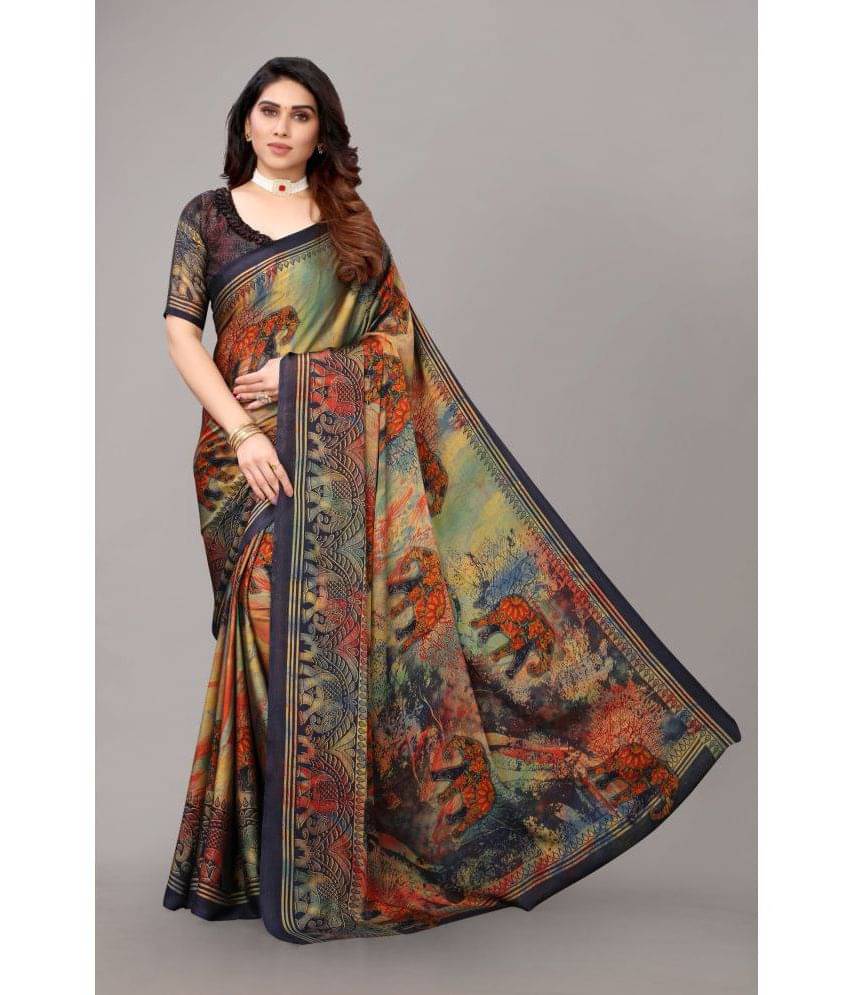 FABMORA Chiffon Printed Saree With Unstitched Blouse Piece ( Black ) FABMORA Chiffon Printed Saree With Unstitched Blouse Piece ( Black )