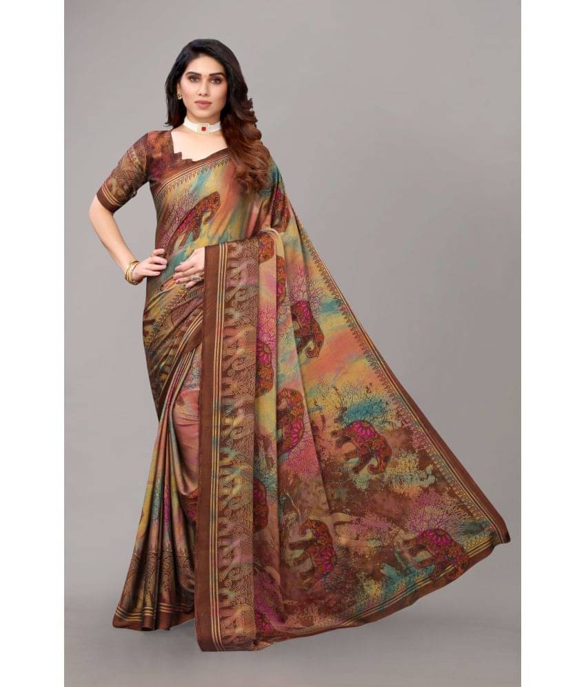 FABMORA Chiffon Printed Saree With Unstitched Blouse Piece ( Coffee ) FABMORA Chiffon Printed Saree With Unstitched Blouse Piece ( Coffee )