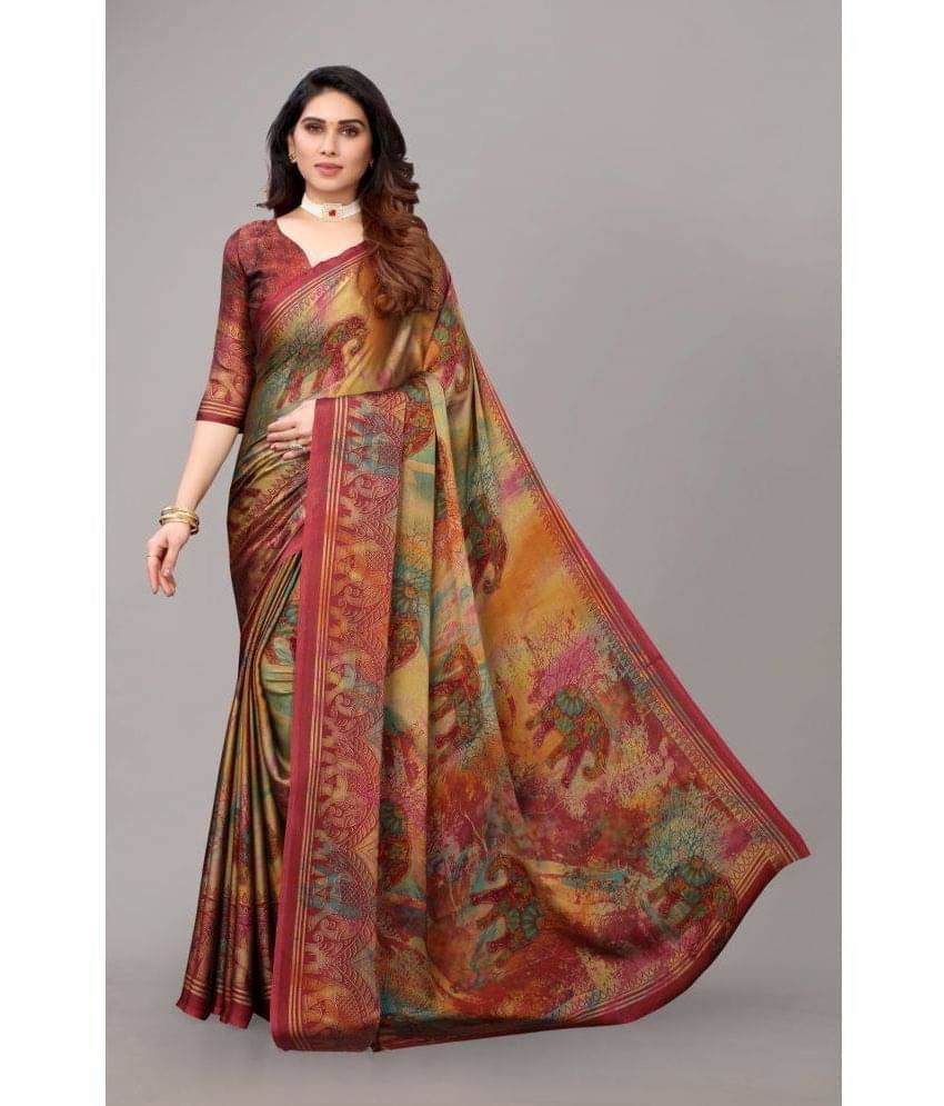 FABMORA Chiffon Printed Saree With Unstitched Blouse Piece ( Maroon ) FABMORA Chiffon Printed Saree With Unstitched Blouse Piece ( Maroon )