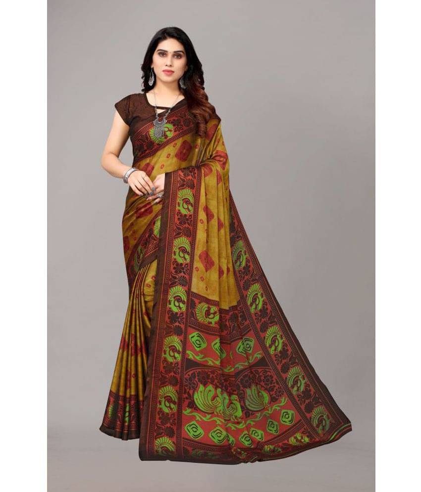     			FABMORA Chiffon Printed Saree With Unstitched Blouse Piece ( Mustard )