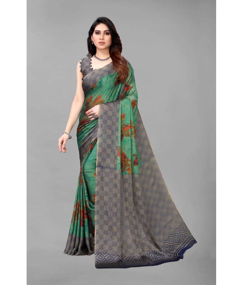 FABMORA Chiffon Printed Saree With Unstitched Blouse Piece ( Rama ) FABMORA Chiffon Printed Saree With Unstitched Blouse Piece ( Rama )