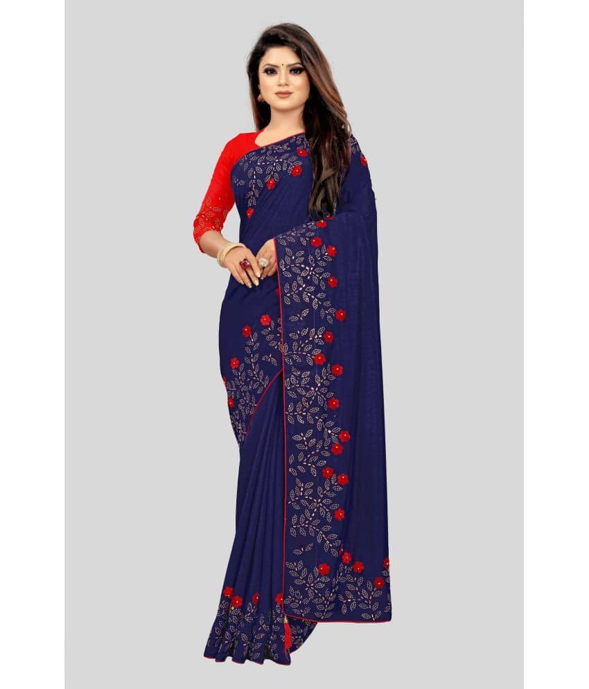 Gazal Fashions Silk Embellished Saree With Unstitched Blouse Piece ( Blue ) - Sarees | Buy online on ZillyBuy