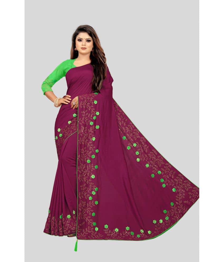 Gazal Fashions Silk Embellished Saree With Unstitched Blouse Piece ( Magenta ) - Sarees | Buy online on ZillyBuy