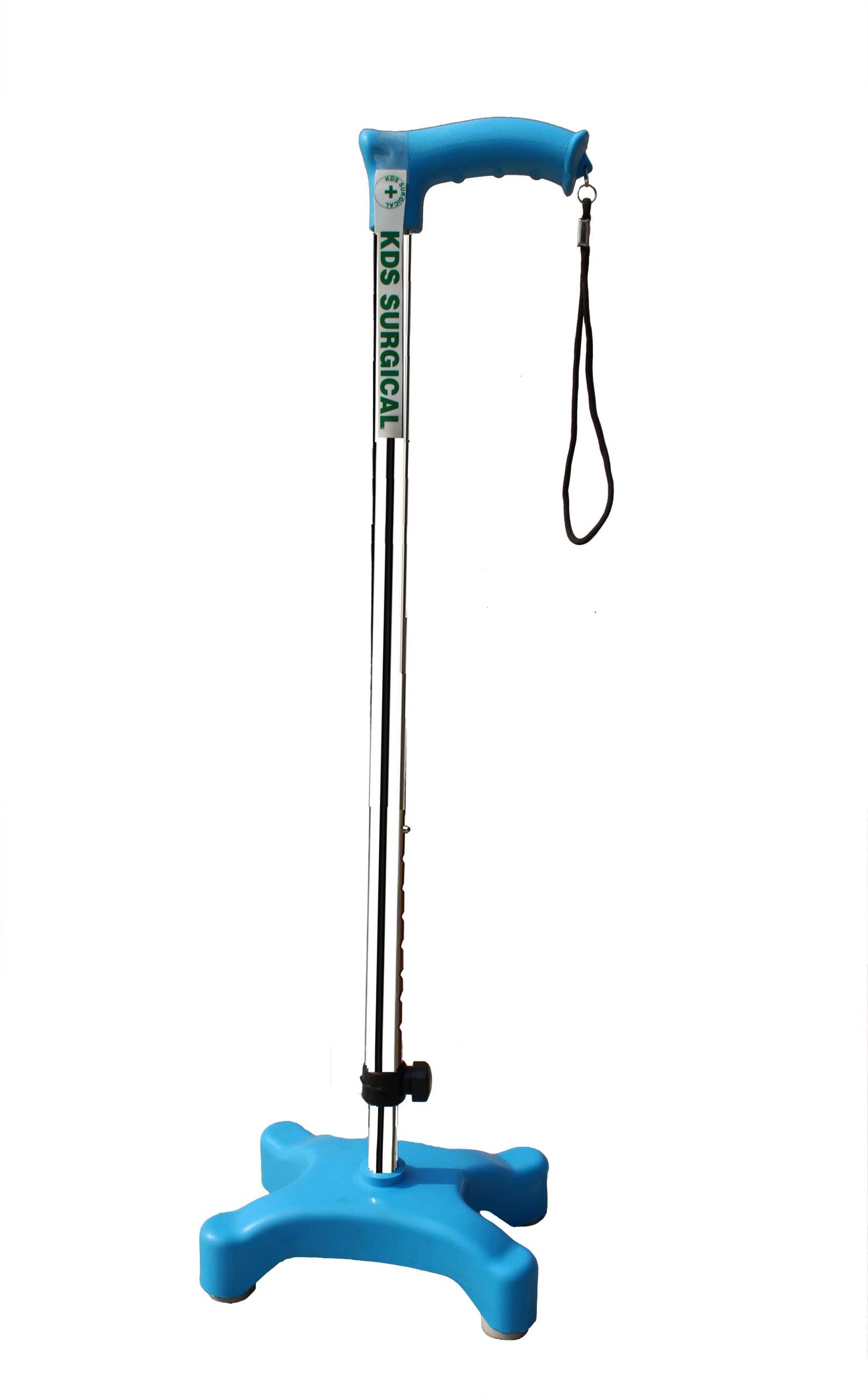 KDS SURGICAL 4 Leg Quadripod Chrome Firozi Height Adjustable Steel Walking Sticks