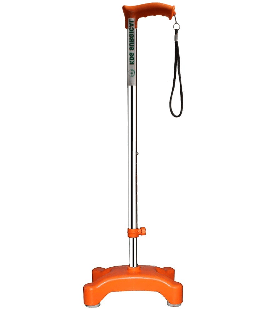 KDS SURGICAL 4 Leg Quadripod Chrome Orange Height Adjustable Steel Walking Sticks KDS SURGICAL 4 Leg Quadripod Chrome Orange Height Adjustable Steel Walking Sticks