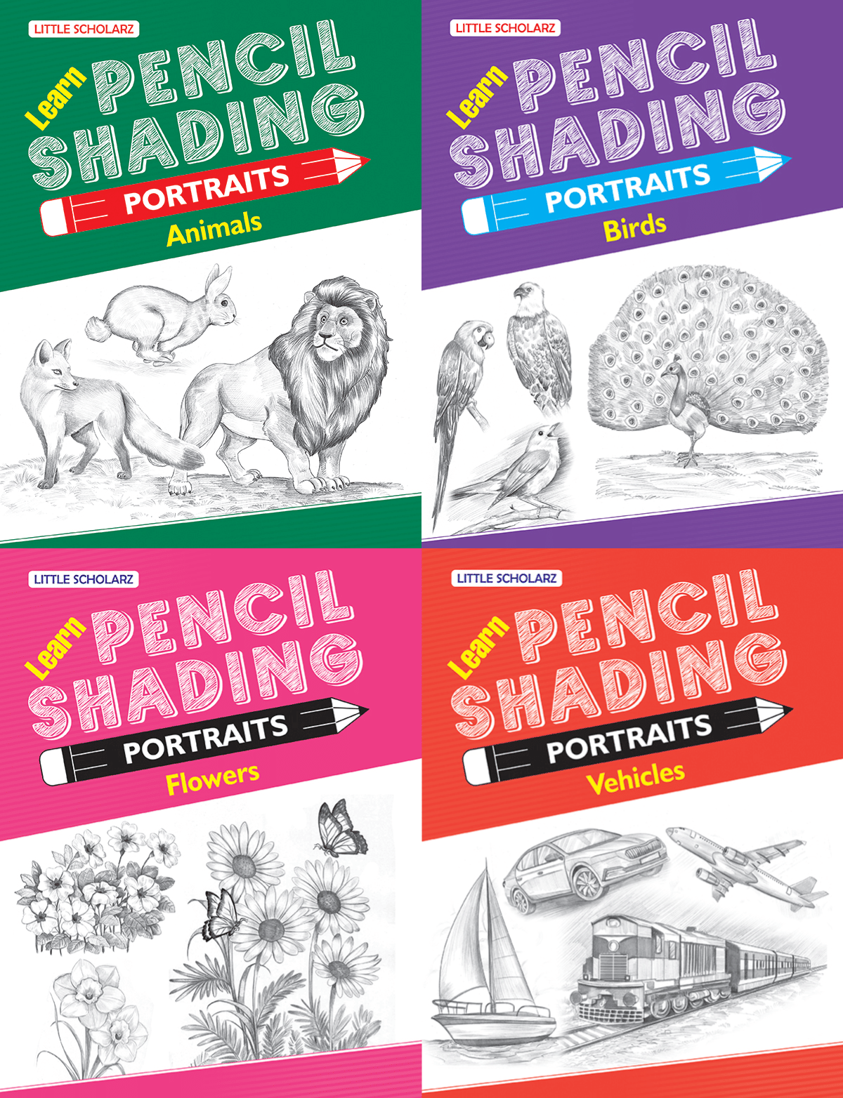 Learn Pencil Shading Portraits - ANIMALS, BIRDS, FLOWERS & VEHICLES Learn Pencil Shading Portraits - ANIMALS, BIRDS, FLOWERS & VEHICLES