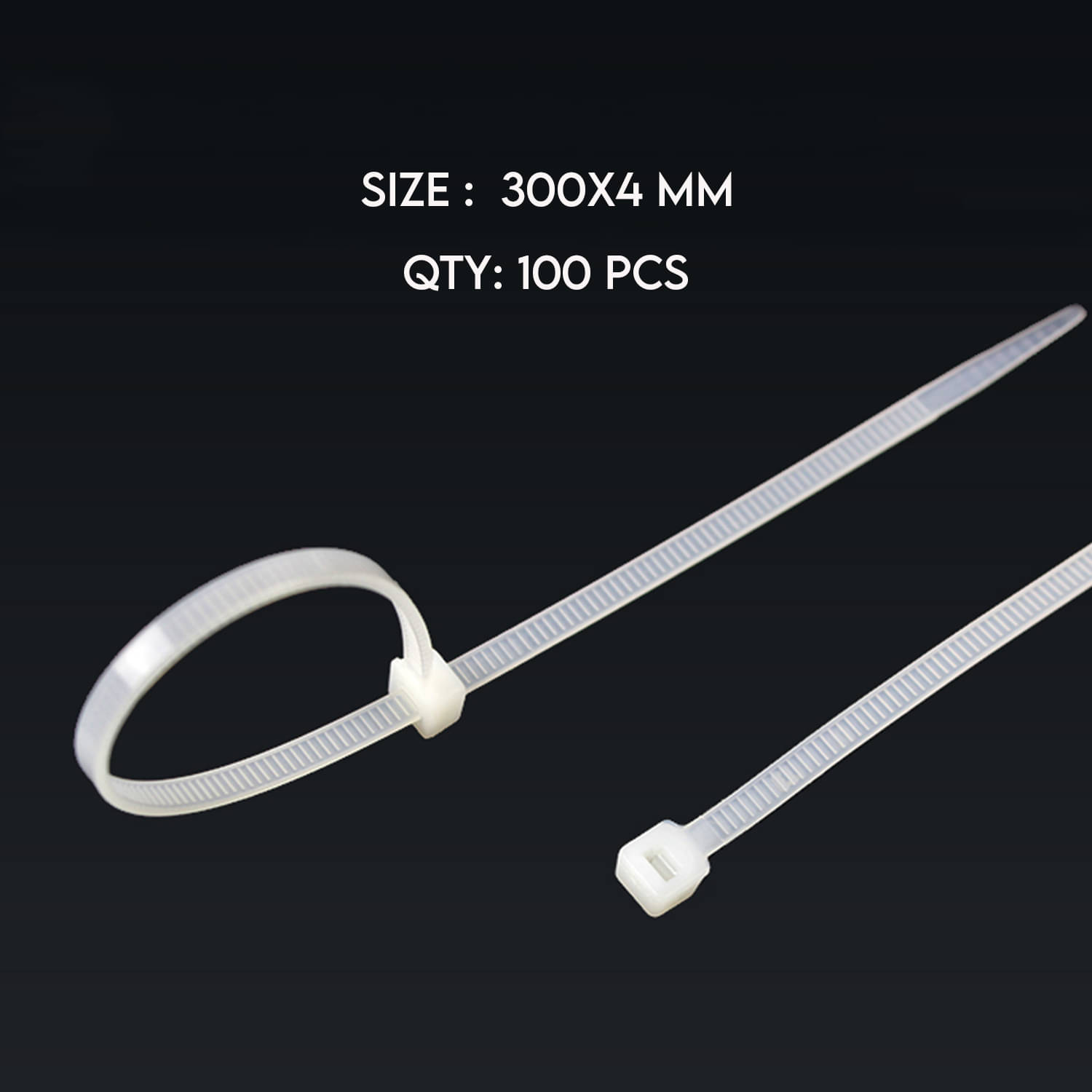     			Teeth Grip Nylon Self Locking Cable Ties, White (300 mm x 4 mm, Pack of 100) Cable Tie