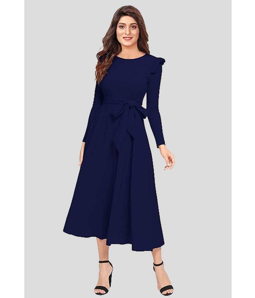 YUG ART Women Spandex Solid A-line Dress ( Navy Blue )     			YUG ART Women Spandex Solid A-line Dress ( Navy Blue )