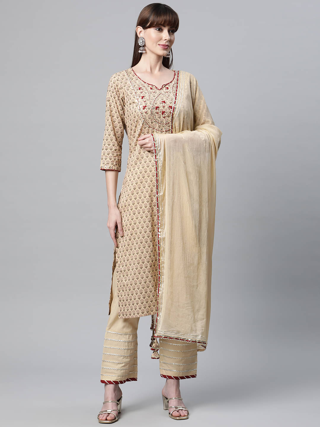 Divena - Beige Straight Cotton Women's Stitched Salwar Suit ( Pack of 1 ) Divena - Beige Straight Cotton Women's Stitched Salwar Suit ( Pack of 1 )