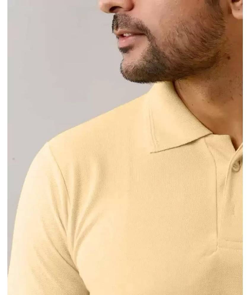 SKYRISE Pack of 1 Cotton Blend Slim Fit Solid Half Sleeves Men's Polo T Shirt ( Beige )